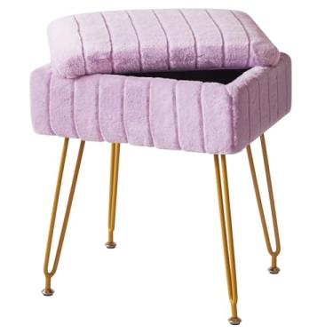 Imagem de IBUYKE Cadeira de banco com espaço de armazenamento, apoio para os pés, mesa lateral pequena, com 4 pernas de metal, com pés antiderrapantes, para sala de maquiagem, quarto, roxo LG-50V