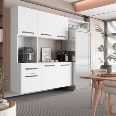Imagem de Kit Completo De Armário Cozinha Clean Aéreo 6p P/apartamento Branco