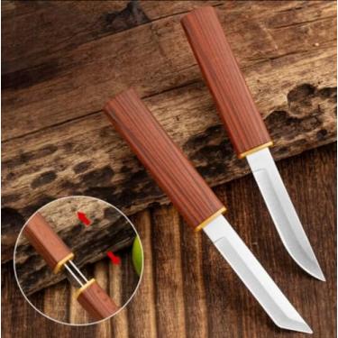 Imagem de Conjunto de 2 Facas Táticas Retráteis com Cabo de Madeira, Lâmina de Aço Inoxidável, para Pesca e Cozinha