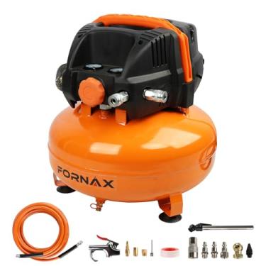 Imagem de FORNAX Compressor De Ar Pancake Com Dois Acopladores, Compressor De Ar Elétrico Portátil De 6 Galões, 150 Psi, Sem Óleo Com Kit De Acessórios Para Compressor De Ar De 14 Peças (Kits)