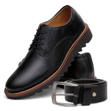 Imagem de Conjunto Sapato Oxford Masculino Solado Alto Em Couro Legítimo Com Cinto Ajustável Confortável Para Eventos (Preto, BR, Adulto, Numérico, 40)