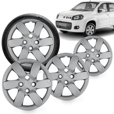 Imagem de Kit 4 Calotas Uno Way 13 14 Aro 14 Prata Cubo Baixo Grid