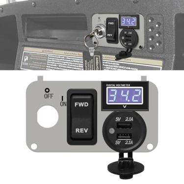 Imagem de briidea Painel integrado multifuncional 3 em 1 com soquetes de carregador USB duplo CC 12V-90V 4,2A, voltímetro de LED de grande alcance e interruptor de ré, acessórios de carrinho de golfe para EZGO
