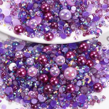 Imagem de Strass de resina roxa para deslumbramento, pérolas roxas planas pingentes de unhas strass de geleia com arte de unhas meias pérolas para artesanato unhas olhos maquiagem rosto diy artesanato copos