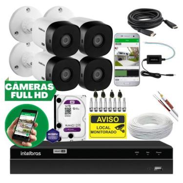 Imagem de Kit CFTV Completo 4 Câmeras Full HD 20m IR, DVR MHDX 1204 e HD 1TB Pur