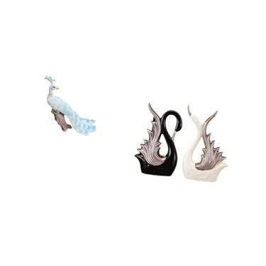 Imagem de Fenteer Escultura de Pavão E Cisne, Estatueta Decorativa de Jardim, Ornamento, Artesanato, Estátua para Decoração de Casa, Quintal, Cerâmica, Coleção de Mesa,