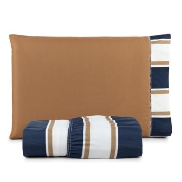 Imagem de Jogo de Lençol Cama Solteiro – 2 Peças Toque Macio, Antialérgico e Fácil de Lavar Conforto para Suas Noites (LISTRADO MARINHO)