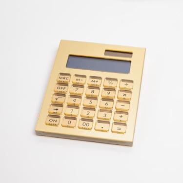 Imagem de Calculadora Acrílica Dourada IBAND – Design Luxo, 12 Dígitos, Energia Solar, Ideal para Escritório e Home Office