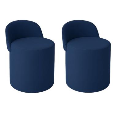 Imagem de Kit 2 Puff Orgânico Encosto Suede Redondo Quarto Sala Estar Azul Marinho