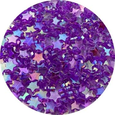 Imagem de Tingoons 450 peças de contas acrílicas em forma de estrela AB Colors contas espaçadoras de pônei soltas com orifício para fazer joias, colar, brinco, chaveiros, projetos DIY (roxo AB)