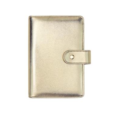 Imagem de NatSumeBasics Fichário dourado A6 12,7 x 17,8 cm, capa de encadernação de couro sintético recarregável, 6 anéis, para agenda de viagem (dourada)