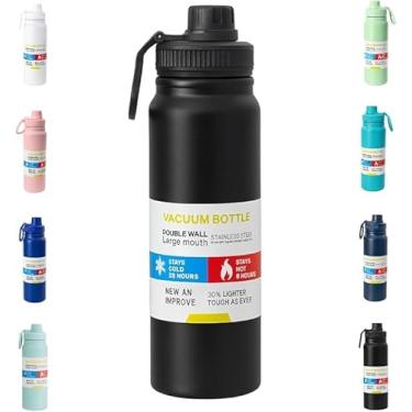 Imagem de Garrafa Térmica 800ml - Aço Inox com Infusor e Alça, 12hrs Gelado e 8hrs Quente, Parede Dupla de isolamento termico - antivazamento p/Academia/Esportes.(Preto)