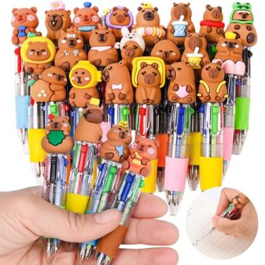 Imagem de LiYiQ 25 canetas multicoloridas para lembrancinhas de festa de capivara em um desenho animado, fofa, divertida, 4 em 1, canetas esferográficas kawaii, capivara, para presentes divertidos
