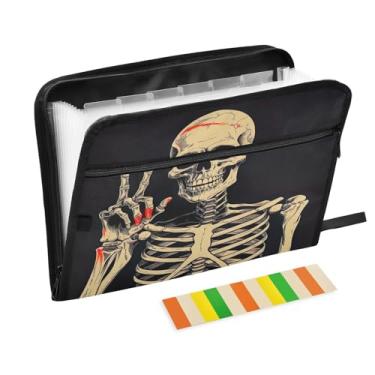 Imagem de Wassud Happy Skeletons Organizador de arquivos sanfonado com 13 bolsos com abas e adesivos, organizador de pastas de documentos de recibo de papel tamanho carta A4 para viagens de escritório