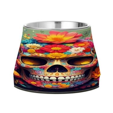 Imagem de STAYTOP Lindas tigelas de aço inoxidável para cães com caveira e pássaro, tigelas de alimentação de gatos, fofas tigelas antiderrapantes para cães e gatos