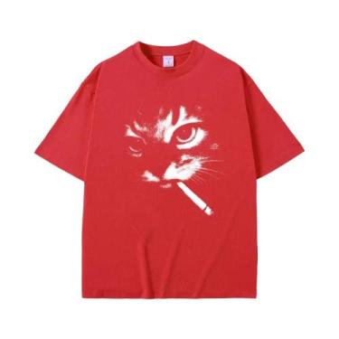 Imagem de Camiseta Gráfica Vintage Oversized Com Estampa De Gato Fumando Para Ho