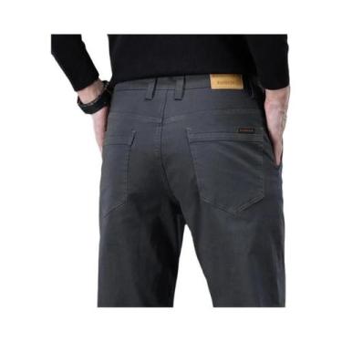 Imagem de Calças Casuais Slim Straight Masculinas 97% Algodão Preto Caqui Cinza 