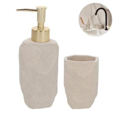 Imagem de Kit Conjunto Dispenser E Porta Escovas Em Cimento Rústico Decorativo -
