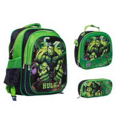 Imagem de Kit Bolsa Mochila Escolar Reforçada Incrível Hulk Passeio - Toys 2U