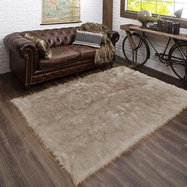 Imagem de Latepis Tapete De Pelúcia Felpudo, Marrom Claro, Bege, Pele Sintética, Lavável, 5X6,7 Para Sala De Estar, Quarto, Dormitório, Retângulo