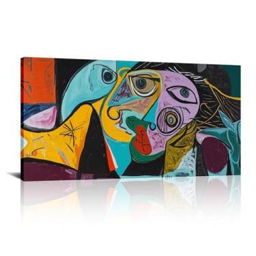 Imagem de Impressão em tela arte de parede geométrica ilustrações abstratas decoração de arte retrato boho colorido para sala de estar quarto escritório - (72 x 142 cm) moldura interna de 71 x 142 cm