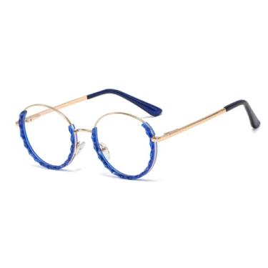 Imagem de HCPIHF Óculos redondos transparentes, armação meia-redonda feminina (azul transparente)