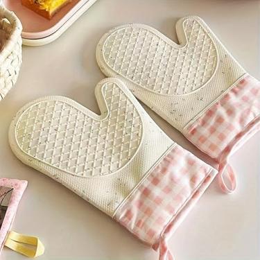 Imagem de Luvas de cozinha de silicone antiderrapantes – duráveis e flexíveis com padrão de coração e punho rosa pastel, resistentes ao calor para cozinhar, limpar, lavar louça, cuidados com animais de