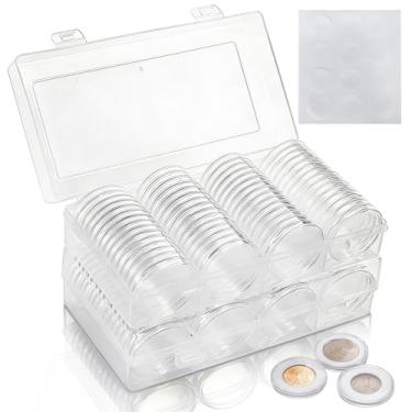 Imagem de ZOOFOX 120 unidades de porta-cápsulas de moedas, porta-moedas de prata de 40 mm com caixa organizadora de armazenamento para suprimentos de coleção de moedas