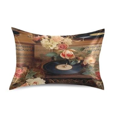 Imagem de xigua Fronha de cetim vintage toca-discos para cabelo e pele, lavável à máquina, antiderrapante, refrescante, almofada queen com fecho de envelope, 50,8 cm x 76,2 cm