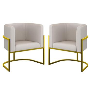 Imagem de Kit 02 Poltronas Lua Sala Decorativa Base Ferro Gold Corino Bege