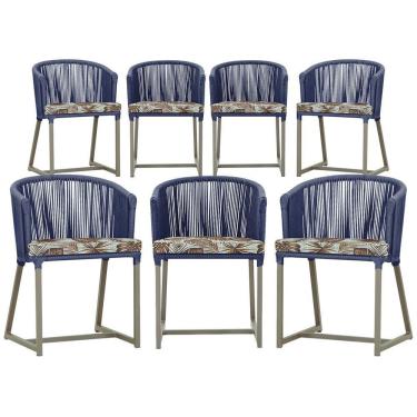 Imagem de 7 Cadeiras De Jantar área Noronha Fendi E6 Trama  Azul