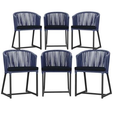 Imagem de 6 Cadeiras De Jantar área Noronha Preta E12 Trama  Azul