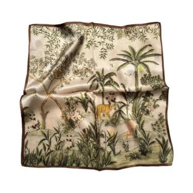 Imagem de Lenço De Seda Feminino Estampado Com Plantas Naturais Coloridas De 68c