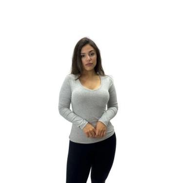 Imagem de Blusa Hering Básica Gola V Manga Longa Feminina, G, Mescla