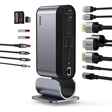 Imagem de Baseus Estação de ancoragem de 4 monitores, 16 em 1 universal com base USB C, Hub de exibição tripla e dupla para Windows, Mac, laptops (2 HDMI e 2DP, 3 USB3.0, 1000 Mbps Ethernet,