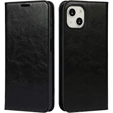 Imagem de HAODEE Bolsa de capa de telefone Clamshell [porta-cartão], couro [capa interna TPU] capa fólio à prova de choque para Apple iPhone 13 (2021) 6,1 polegadas (cor: preto)