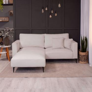 Imagem de Sofá 3 Lugares com Molas Ensacadas 200 cm e Puff Unne Linho Cru