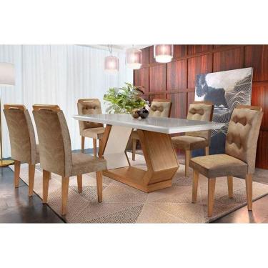 Imagem de Conjunto: Mesa Sala Jantar Alvorada Tampo Madeirado 180cm Canto Reto + 6 Cadeiras Imperatriz Imbuia/Chocolate - Rufato