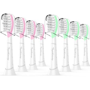 Imagem de Toptheway Cabeças de escova de dentes infantis para Philips Sonicare: Cabeças de escova de dentes sônicas padrão para crianças 7+ compatíveis com Philips Sonicare, rosa menina verde menino, pacote com