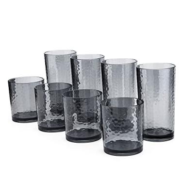 Imagem de Copos de plástico acrílico de 400 ml e 590 ml, conjunto de 8 cinzas fumê – estilo martelado, lavável na lava-louças, livre de BPA
