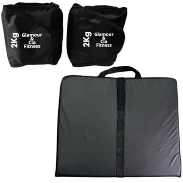 Imagem de Kit Colchonete Dobravel + Tornozeleira Caneleira De Peso 2Kg Par Academia Treino Fitness