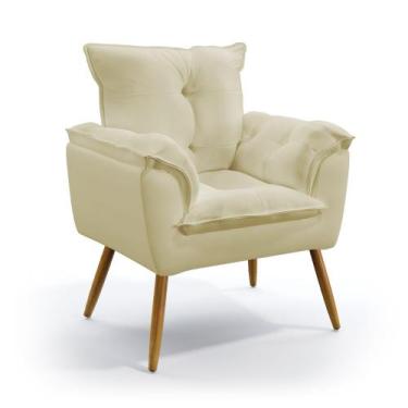Imagem de Poltrona Estofada Decorativa Beta com Pés Palito N-030 Veludo Bege Ara