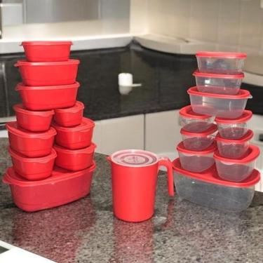 Imagem de Pote de plástico Kit 21 peças Vasilhas Com Tampa Depósito para Aliment