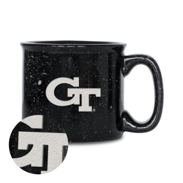 Imagem de Rico Industries NCAA Georgia Tech Yellow Jackets – Caneca de café GT 455 g Speckle Camper, logotipo gravado a laser profundo, caneca de acampamento de cerâmica, esmalte Speckle