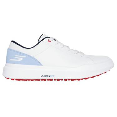 Imagem de Skechers Tênis de golfe feminino Drive 6 Arch Fit de couro com ajuste relaxado à prova d'água, branco/azul, 39