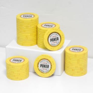 Imagem de JIESITE Fichas de pôquer de argila de 14 gramas Monte Carlo fichas de pôquer grau cassino fichas em branco para Texas Hold'em, Blackjack Poker Games Pacote com 50 peças (amarelo R)