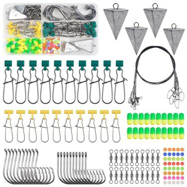 Imagem de 129 peças kit de equipamento de pesca de surfe, equipamento de busca de peixes, equipamento de pesca de água salgada, surfe, inclui pirâmide, pesos, chumbada, deslizante, líderes de pesca, ganchos,