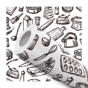Imagem de Papel de Parede Adesivo Confeitaria Utensílios Cozinha Moderno - Signm