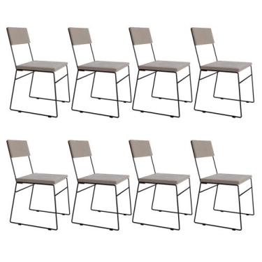 Imagem de Kit 8 Cadeiras de Jantar Málaga Assento Veludo Bege - ASTURIAS