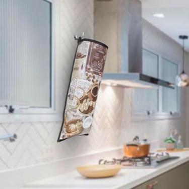 Imagem de Puxa Saco Grande Porta Sacolas Plásticas de Cozinha Lavanderia Banheiro Dispenser Organizador de Sacos Plásticos (Estampa, Café)